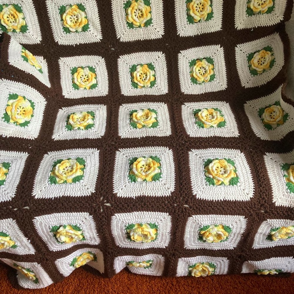 Large vintage floral crochet afghan